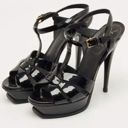 Pre Owned Yves Saint Laurent Black Patent Leather Tribute Platform Sandals Size 39