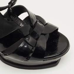 Pre Owned Yves Saint Laurent Black Patent Leather Tribute Platform Sandals Size 39