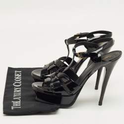 Pre Owned Yves Saint Laurent Black Patent Leather Tribute Platform Sandals Size 39