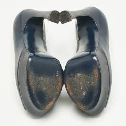 Pre Owned Yves Saint Laurent Navy Blue Leather Platform Peep Toe Pumps Size 36