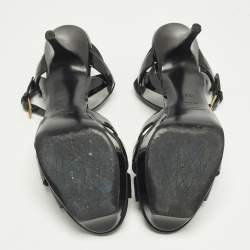 مملوكة مسبقًا صندل إيف سان لوران تريبوت جلد برّاق أسود بنعل سميك مقاس 39