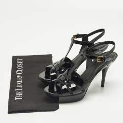 مملوكة مسبقًا صندل إيف سان لوران تريبوت جلد برّاق أسود بنعل سميك مقاس 39