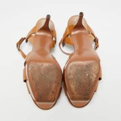 Pre Owned صندل سان لوران إيف تريبيوت جلد براءات اختراع بني نعل سميك مقاس 40