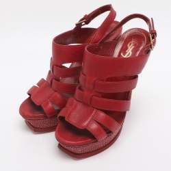 Pre Owned Yves Saint Laurent Tribute Size 35 Red Leather and Stingray Leather Platform Sandals