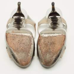 Pre Owned صندل إيف سان لوران بلاتفورم جلد بيج وجلد سمك الراي مقاس 37