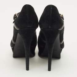 مملوكة مسبقًا Yves Saint Laurent Size 38 Black Leather and Suede Strappy Platform Pumps