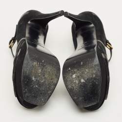 مملوكة مسبقًا Yves Saint Laurent Size 38 Black Leather and Suede Strappy Platform Pumps