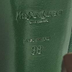 مملوكة مسبقًا حذاء �كعب عالي ايف سان لوران شامواه أصفر/رمادي منصة حزام خلفي مقاس 37.5