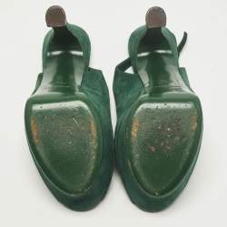 مملوكة مسبقًا حذاء كعب عالي ايف سان لوران شامواه أصفر/رمادي منصة حزام خلفي مقاس 37.5