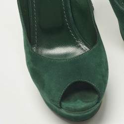 مملوكة مسبقًا حذاء كعب عالي ايف سان لوران شامواه أصفر/رمادي منصة حزام خلفي مقاس 37.5