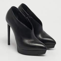 Pre Owned بوت للكاحل سان لوران باريس تريبيوت جلد لامع وجلد أسود/ كحلي مقاس 38