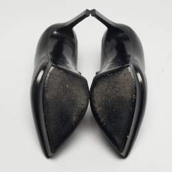 Pre Owned بوت للكاحل سان لوران باريس تريبيوت جلد لامع وجلد أسود/ كحلي مقاس 38