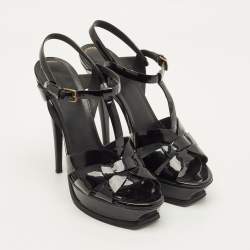 مملوكة مسبقًا Yves Saint Laurent Tribute Size 41 Black Patent Leather Platform Sandals