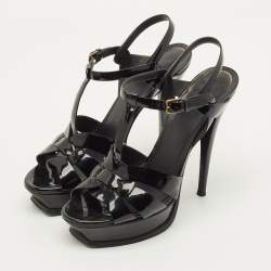 مملوكة مسبقًا Yves Saint Laurent Tribute Size 41 Black Patent Leather Platform Sandals
