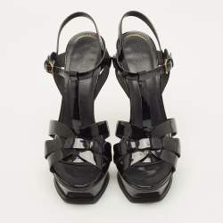 مملوكة مسبقًا Yves Saint Laurent Tribute Size 41 Black Patent Leather Platform Sandals