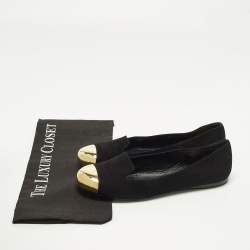 Pre Owned Yves Saint Laurent Size 38 Black/Gold Metal and Suede Cap toe Ballet Flats