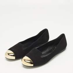 Pre Owned Yves Saint Laurent Size 38 Black/Gold Metal and Suede Cap toe Ballet Flats