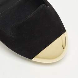 Pre Owned Yves Saint Laurent Size 38 Black/Gold Metal and Suede Cap toe Ballet Flats