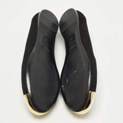 Pre Owned Yves Saint Laurent Size 38 Black/Gold Metal and Suede Cap toe Ballet Flats