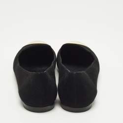 Pre Owned Yves Saint Laurent Size 38 Black/Gold Metal and Suede Cap toe Ballet Flats