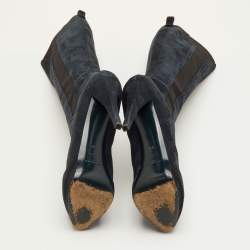 Pre Owned Yves Saint Laurent Size 36.5 Navy Blue Suede Platform Calf Length Boots