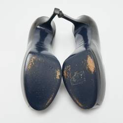 Pre Owned حذاء كعب عالي إيف سان لوران تريبستو جلد لامع أخضر داكن نعل سميك مقاس 37