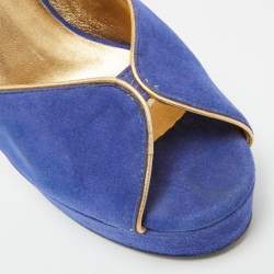 مملوكة مسبقًا Yves Saint Laurent Size 40 Blue/Gold Suede Platform Pumps