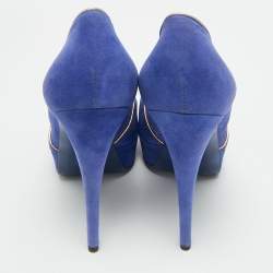 مملوكة مسبقًا Yves Saint Laurent Size 40 Blue/Gold Suede Platform Pumps