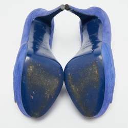 مملوكة مسبقًا Yves Saint Laurent Size 40 Blue/Gold Suede Platform Pumps