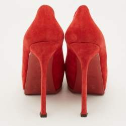 Pre Owned Yves Saint Laurent Tribtoo Size 40 Red Suede Platform Pumps