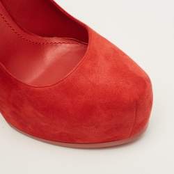 Pre Owned Yves Saint Laurent Tribtoo Size 40 Red Suede Platform Pumps