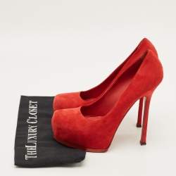 Pre Owned Yves Saint Laurent Tribtoo Size 40 Red Suede Platform Pumps