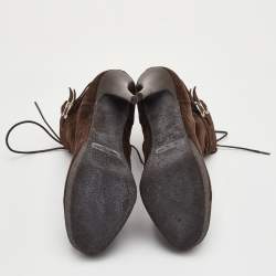 مملوكة مسبقًا Yves Saint Laurent Size 36.5 Dark Brown Suede Lace Up Platform Ankle Length Boots