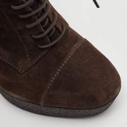 مملوكة مسبقًا Yves Saint Laurent Size 36.5 Dark Brown Suede Lace Up Platform Ankle Length Boots