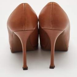 Pre Owned Yves Saint Laurent Tribtoo Size 38.5 Brown Leather Platform Pumps