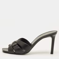 Pre Owned Yves Saint Laurent Tribute Size 39 Black Leather Slide Sandals