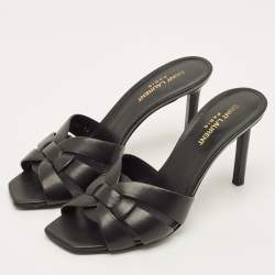 Pre Owned Yves Saint Laurent Tribute Size 39 Black Leather Slide Sandals