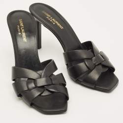 Pre Owned Yves Saint Laurent Tribute Size 39 Black Leather Slide Sandals