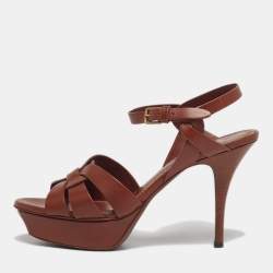 Pre Owned Yves Saint Laurent Size 37 Brown Leather Ankle Strap Sandals