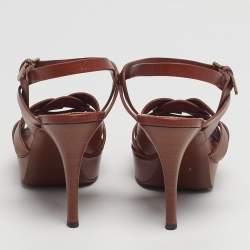 Pre Owned Yves Saint Laurent Size 37 Brown Leather Ankle Strap Sandals