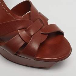 Pre Owned Yves Saint Laurent Size 37 Brown Leather Ankle Strap Sandals