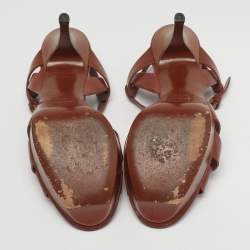 Pre Owned Yves Saint Laurent Size 37 Brown Leather Ankle Strap Sandals