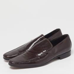 Pre Owned Yves Saint Laurent Size 40 Dark Brown Patent Leather Slip On Loafers