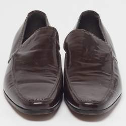 Pre Owned Yves Saint Laurent Size 40 Dark Brown Patent Leather Slip On Loafers