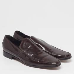 Pre Owned Yves Saint Laurent Size 40 Dark Brown Patent Leather Slip On Loafers