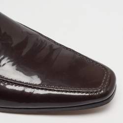 Pre Owned Yves Saint Laurent Size 40 Dark Brown Patent Leather Slip On Loafers