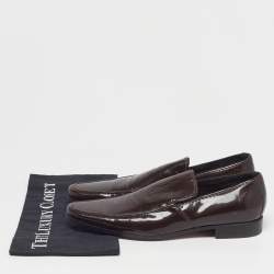 Pre Owned Yves Saint Laurent Size 40 Dark Brown Patent Leather Slip On Loafers