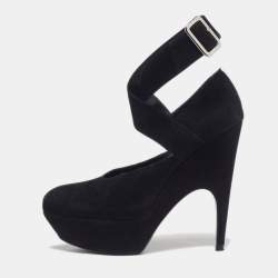 Pre Owned Yves Saint Laurent Size 37 Black Suede Platform Pumps