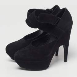 Pre Owned Yves Saint Laurent Size 37 Black Suede Platform Pumps