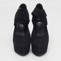 Pre Owned Yves Saint Laurent Size 37 Black Suede Platform Pumps